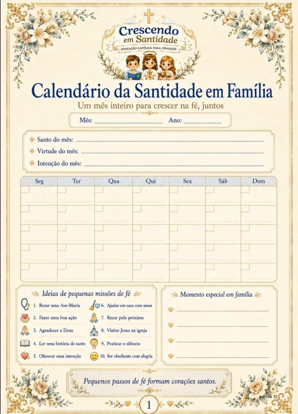 Calendário da Santidade em Família